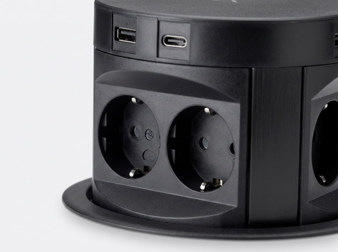 Pop-up inbouwunit Ø12 cm — Stroom voor de hele tafel