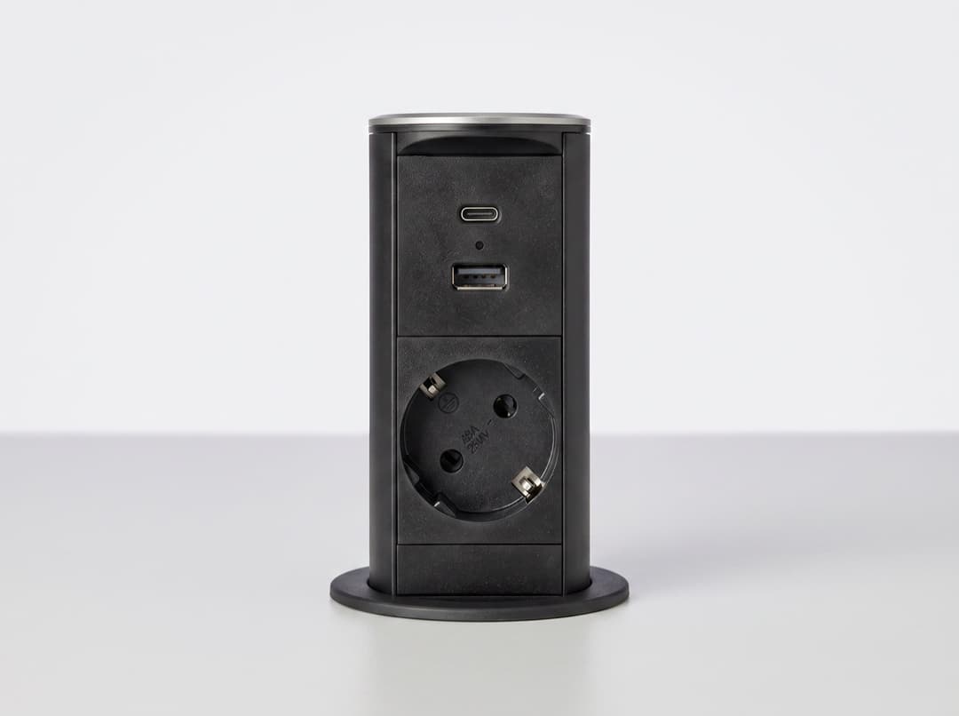 Pop-up inbouwunit Ø6 cm — Stroom en usb bij de hand