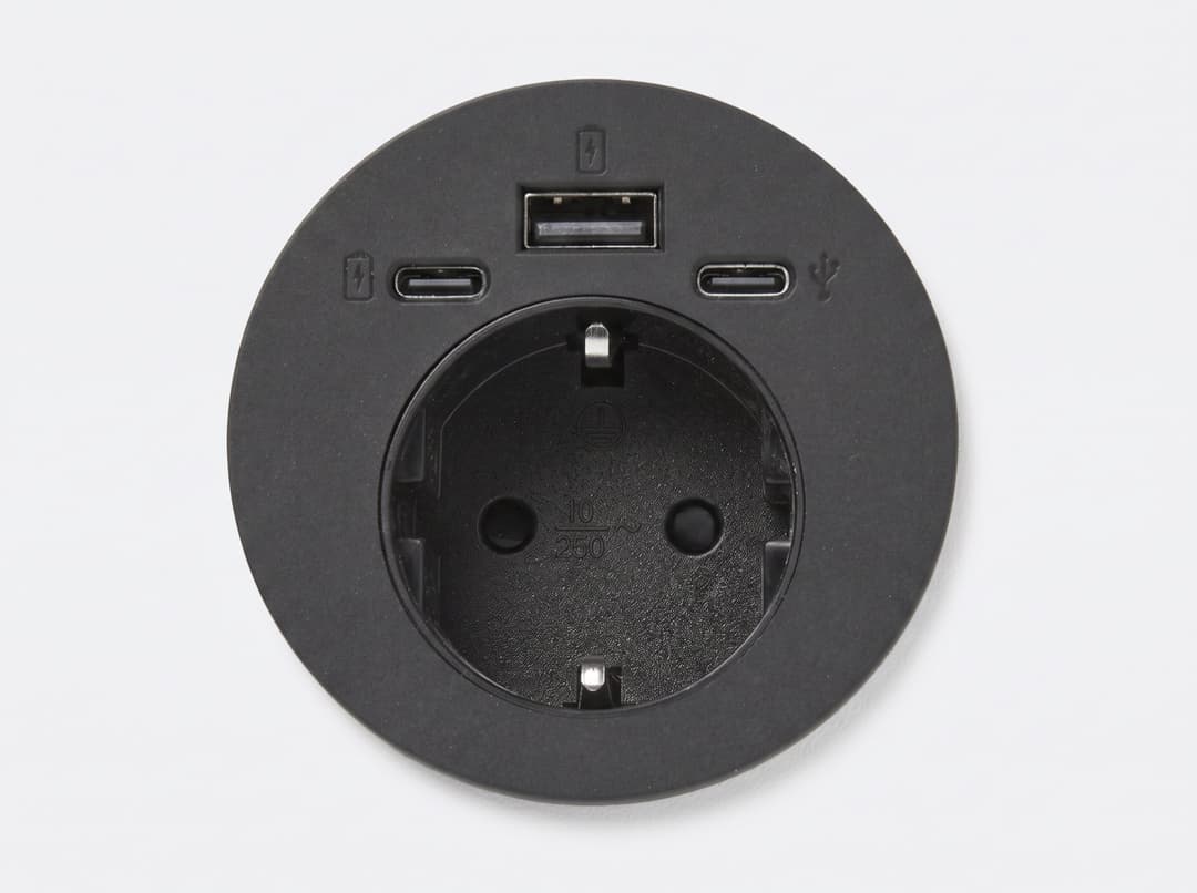 Inbouw powerbox Ø6 cm — Stroom en usb in je blad